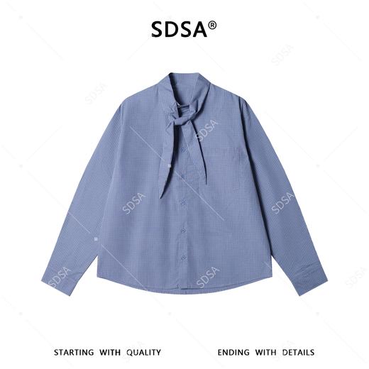 42877SDSA男装2026新款高贵轻奢细格纹系带衬衫宽松设计感百搭长袖衬衫 商品图3