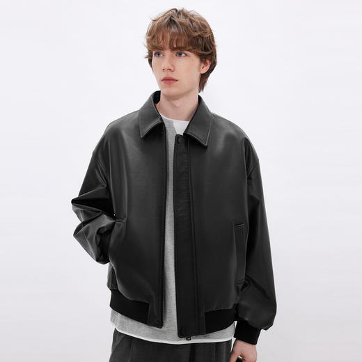gxgjeans男装 简约设计宽松翻领真皮皮衣夹克外套男士 26春新品 商品图1