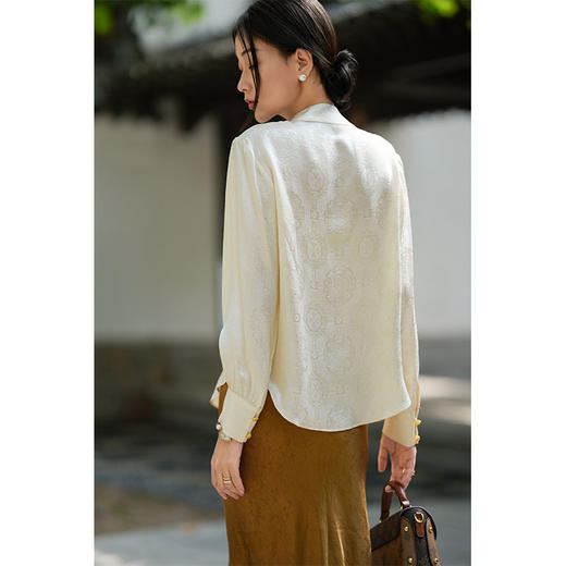 「高货kbnq」全新升级【铂金会员441/天猫599/差价158】(01712)洛诗琳气质中式真丝上衣2026春季新款国风真丝提花衬衫 商品图3