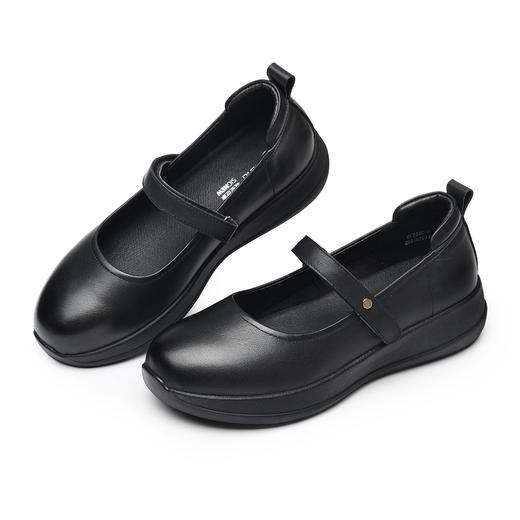 舒适一字扣玛丽珍鞋女平底真皮奶奶单鞋黑色百搭妈妈鞋6C5288-8 商品图4