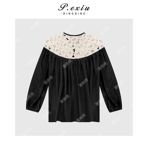 03-2潘依绣丁丁宠粉设计感镂空拼接长袖衬衣Q18392 商品图1