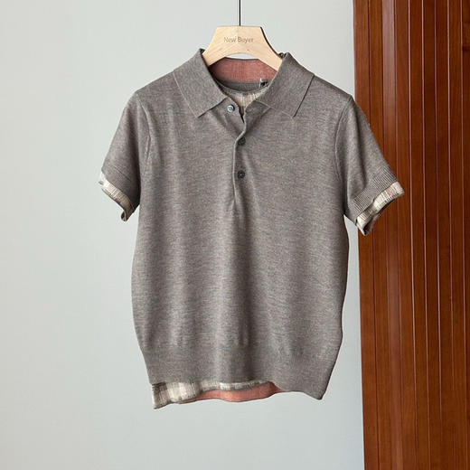 Acne时髦格纹假两件针织polo短袖3.3 商品图6