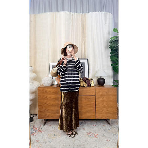 纸醉金迷 烫金丝绒直筒微A半裙 毒家绿咖色 把烟花定格在裙上 商品图3