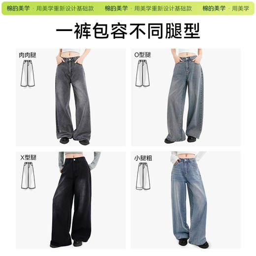 （☀️夏日狂欢）「棉的美学」复古阔腿牛仔裤女2025春秋新款高腰显瘦垂感拖地长裤 商品图3