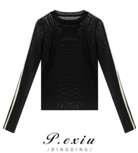 03-2潘依绣丁丁宠粉夏季新款网纱薄款时尚减龄修身显瘦长袖T恤 WH23027