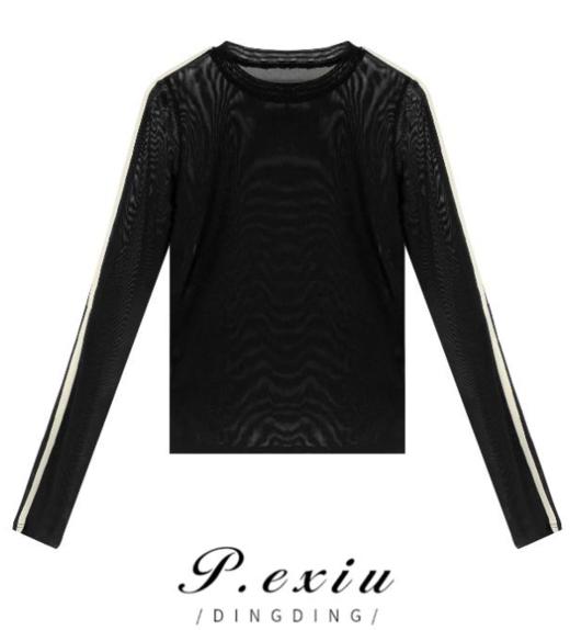 03-2潘依绣丁丁宠粉夏季新款网纱薄款时尚减龄修身显瘦长袖T恤 WH23027 商品图0