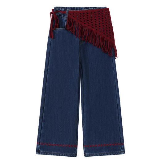 【MQD】童装女大童冬新款儿童学院风加绒加厚针织流苏设计感牛仔裤 商品图4