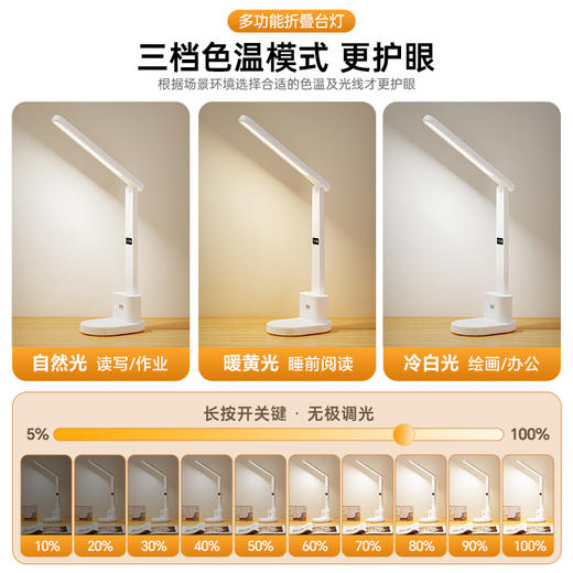 【老师推荐❗️多功能护眼学习灯】视觉体验舒适不累眼，盈盈灯光，轻松灵敏，亮度随心调换，光线柔和细腻，舒适不刺眼，床头拍拍阅读学习led充电小夜灯插电 商品图2