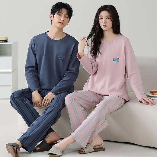 2026春夏季薄款纯棉圆领睡衣 简约休闲风全棉家居服 商品图1