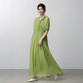 【林栖设计小店】手工钉花|手捏花桑蚕丝压褶垂感2026夏新款连衣裙两件套T1962001