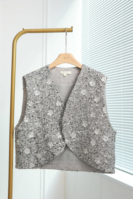 雾凇岛|高级感花朵亮片马甲 商品图2