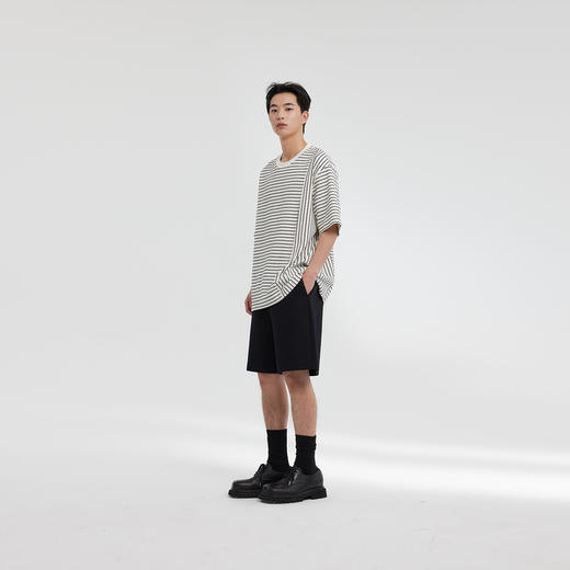 MODE COMMUTER | MC混纺条纹提花毛巾布圆领短袖T恤 商品图3