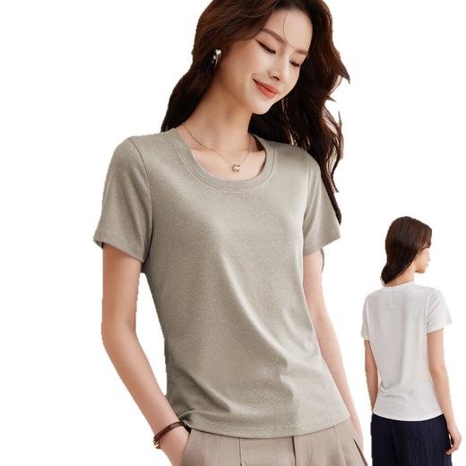 「自j」全新升级【铂金会员146/天猫199/差价53】(00216)洛诗琳气质纯色天丝亚麻T恤2026春季新款正肩显瘦短袖上衣 商品图4