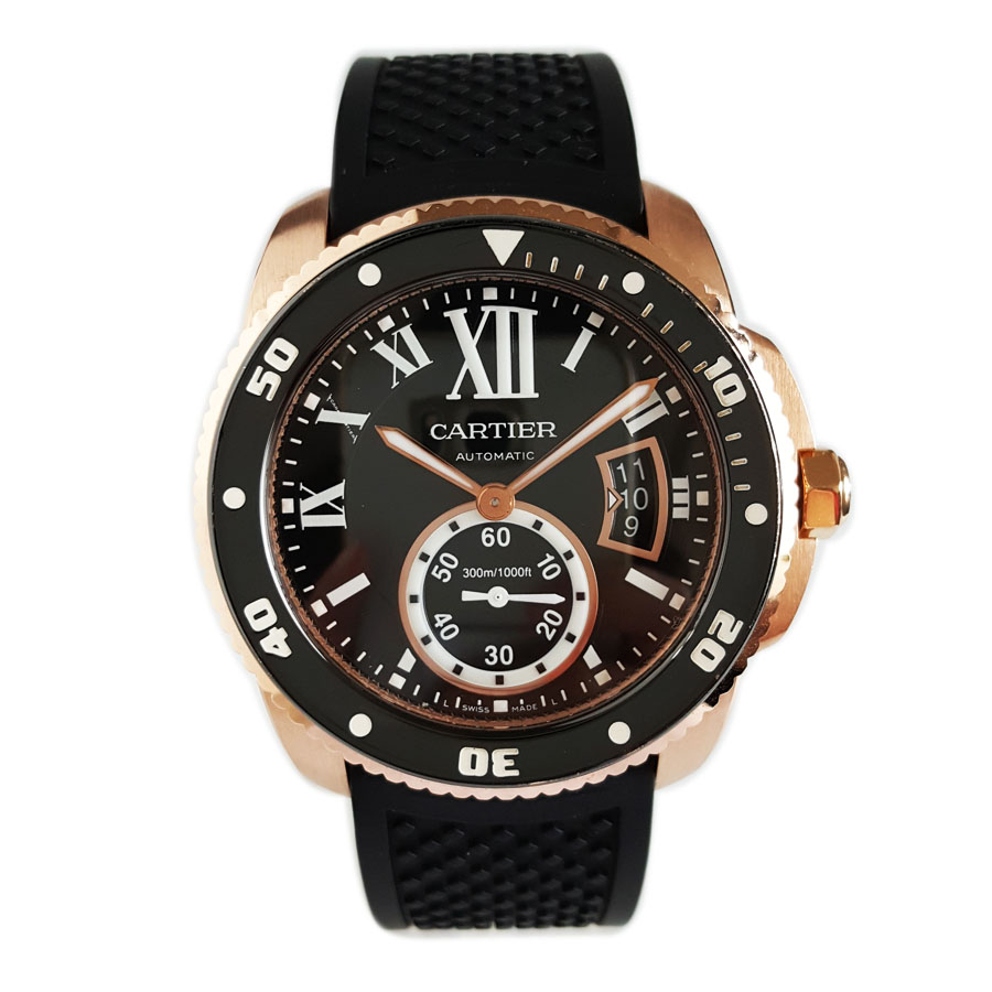 【95新】CARTIER卡地亚W7100052自动机械日期显示42mm（男款）卡利博系列18k玫瑰金/陶瓷刻度表圈300126NJS57