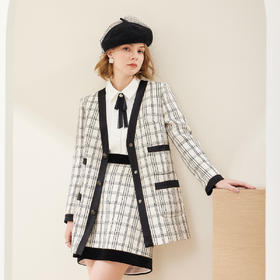 MC110斯尔丽24春季新款轻奢风时尚花纱格子直筒长袖优雅气质女式外套