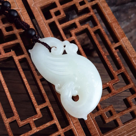 【天然正品】天然俄料细腻一级白凤凰造型和田玉珠串项链长：34CM 030226NJS23 商品图4