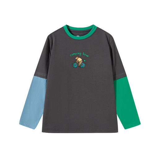 【MQD】童装男女大童26春季新款儿童学院风卡通印花潮酷拼接长袖T恤 商品图4