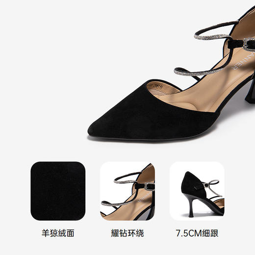 【静音系列】千百度时装凉鞋女2026夏季新款包头细高跟中空半凉鞋A26257745 商品图3