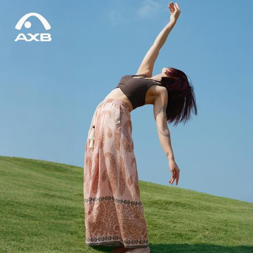 爱暇步宽松直筒瑜伽裤女2026春季新款高腰系带休闲度假风印花裤子 商品图4