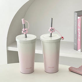 迪乐贝尔樱花熊猫吸管保温杯D9311-560ml