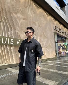 驴家25ss拉菲草刺绣牛仔短袖衬衫（DY）