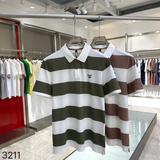 商务休闲翻领短袖T恤丝光棉5A抗菌宽条纹上衣   MDH-3211 商品图3