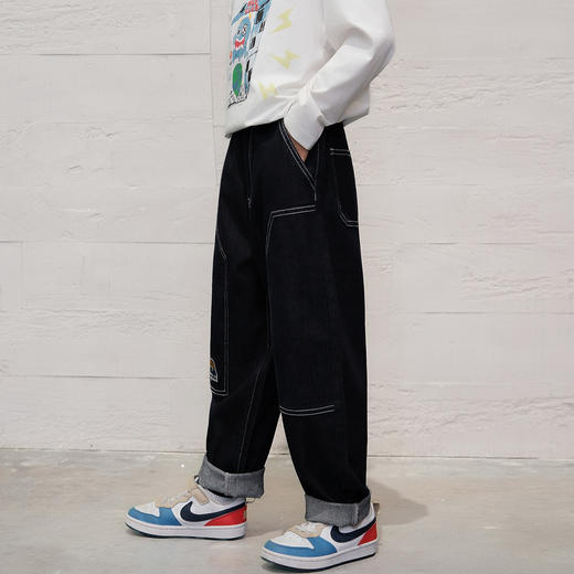 【MQD】童装男大童26春季新款儿童街潮时尚拼接学院风休闲水洗牛仔裤 商品图3