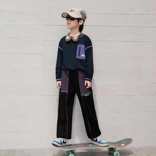 【MQD】童装男大童26春冬加绒儿童学院风户外运动撞色拼接束脚休闲裤 商品图2