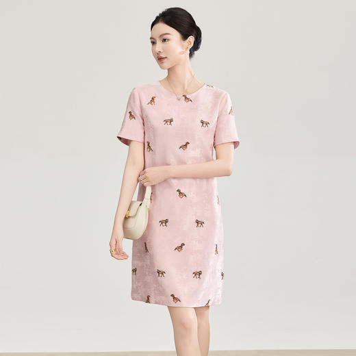 「高货wl」全新升级【铂金会员321/天猫429/差价108】(01310)洛诗琳气质精纺提花刺绣连衣裙2026春季新款圆领收腰A字裙 商品图0