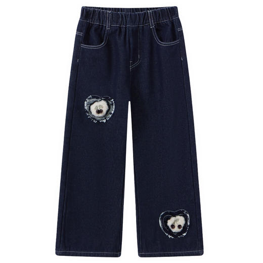 【MQD】童装女大童冬新款儿童甜美可爱加绒加厚保暖直筒长裤牛仔裤 商品图4