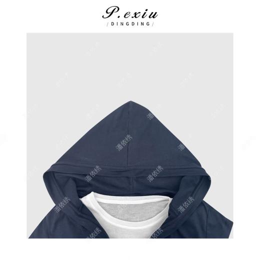 天丝松弛慵懒假两件连帽短袖上衣 M8864 商品图2