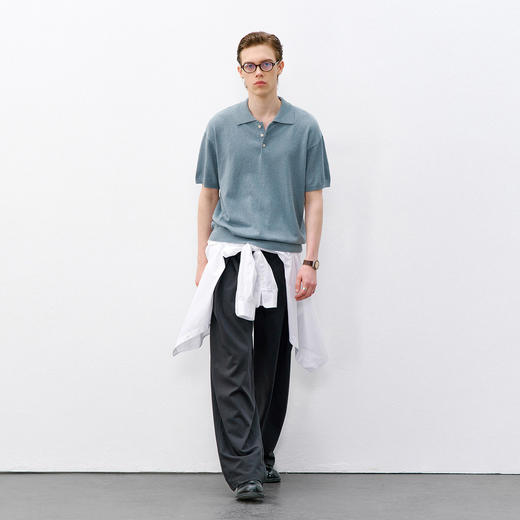 714street微宽松老钱风短袖T恤男2026夏季山羊绒棉混纺针织POLO衫 商品图3
