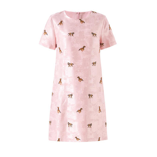 「高货wl」全新升级【铂金会员321/天猫429/差价108】(01310)洛诗琳气质精纺提花刺绣连衣裙2026春季新款圆领收腰A字裙 商品图4