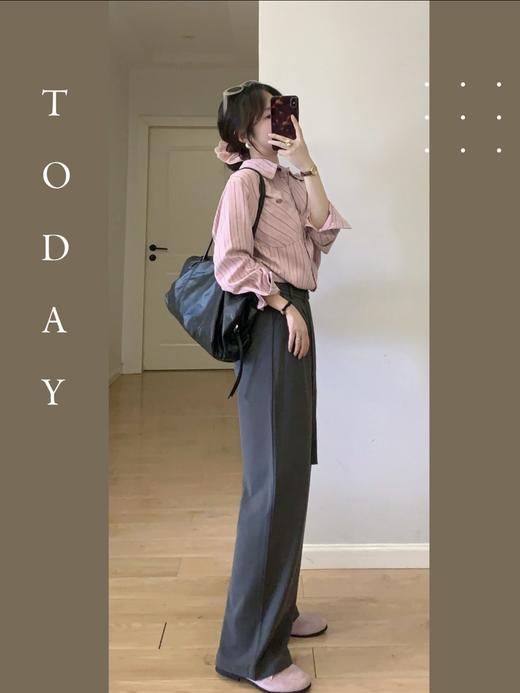 【百图lulu定制】【预售4月17日发】【女绅士衬衫】咖条纹 粉色  长袖衬衫 商品图7