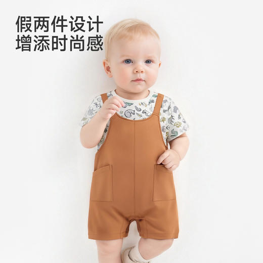 【商场同款】英氏婴儿连身衣宝宝哈衣男宝吸湿速干假两件短袖爬服 商品图3