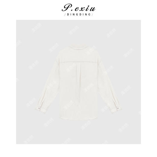 03-2潘依绣丁丁宠粉韩系简约撞色明线长袖V领衬衫Q1760 商品图1