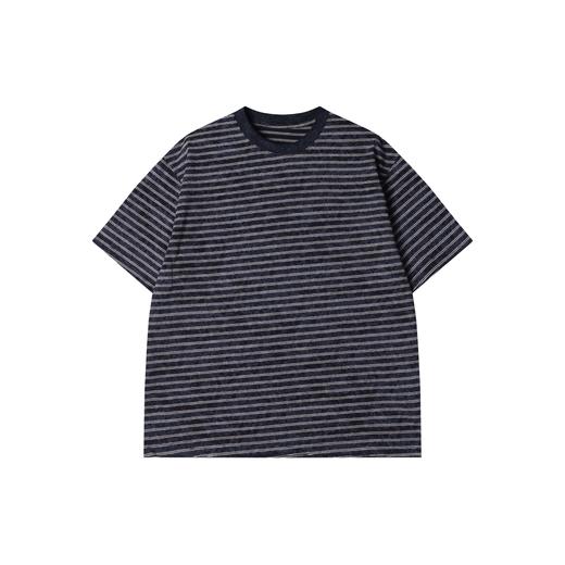 SDSA男装2026新款日系复古条纹上衣重磅细条纹宽松短袖休闲T恤 商品图0