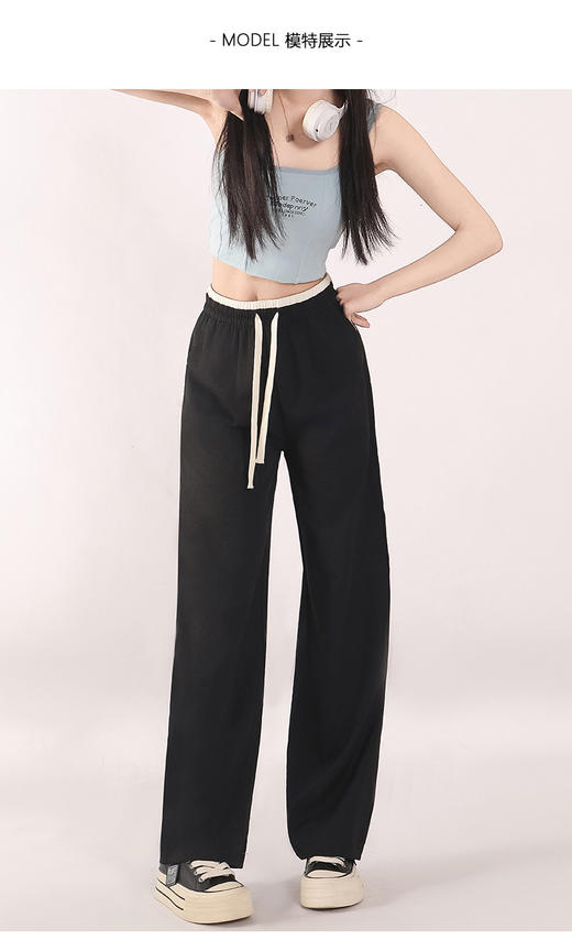 雪梵莱 【春夏撞色柔丝裤】甄选优质面料，小个子高个子都能驾驶 不挑身材，遮肉显瘦，无拘无束，透气舒适，不缩水 不起球 不变形 高腰阔腿裤的版型#L 商品图3