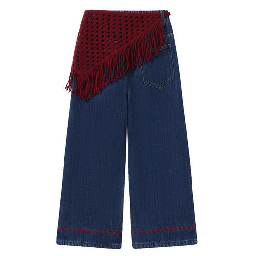 【MQD】童装女大童冬新款儿童学院风加绒加厚针织流苏设计感牛仔裤 商品图1