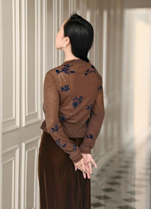【3.6上新】早春茶烟🌸檀木棕印花100%绵羊毛开衫 商品图12