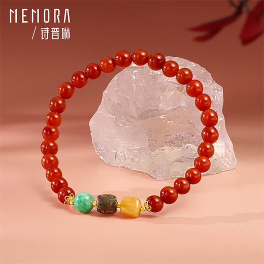 【新品首发】琳琅雅玉18K金南红蜜蜡沉香手串 送礼自带女士礼物MEMORA诗普琳MB007002 商品图4