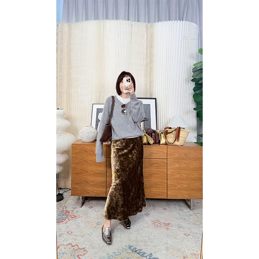 纸醉金迷 烫金丝绒直筒微A半裙 毒家绿咖色 把烟花定格在裙上 商品图1