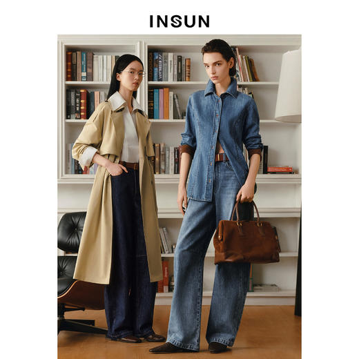 INSUN恩裳小尖领挺括感牛仔高支棉长袖衬衫 商品图1