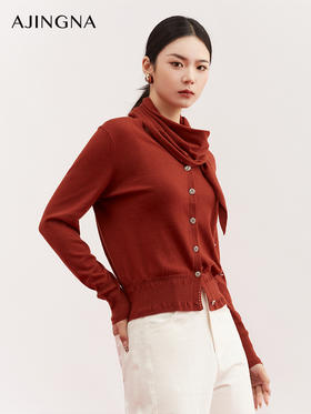 【商场同款】阿菁娜春季新款羊毛混纺V领开衫 布朗红色高级显白优雅与温暖兼具A31C318031