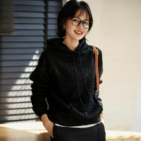 【超模君严选】LONGNVFAIR 银河细闪亮片黑色毛呢卫衣/裤子 毛呢面料，C位战袍 触感软糯温润，遮肉显瘦