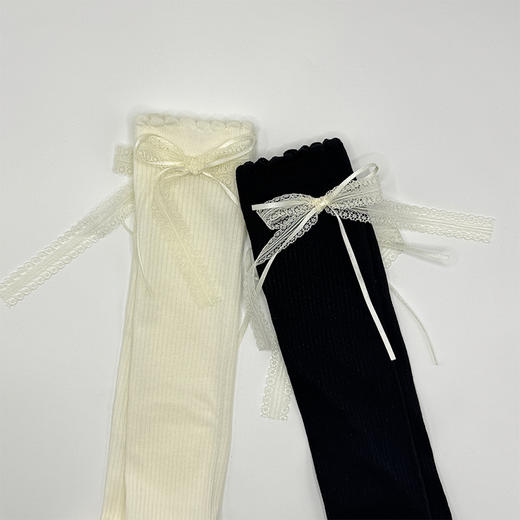 基础-简约蕾丝蝴蝶结竖条小腿袜子-纪念日百货门店同款169643781 商品图4