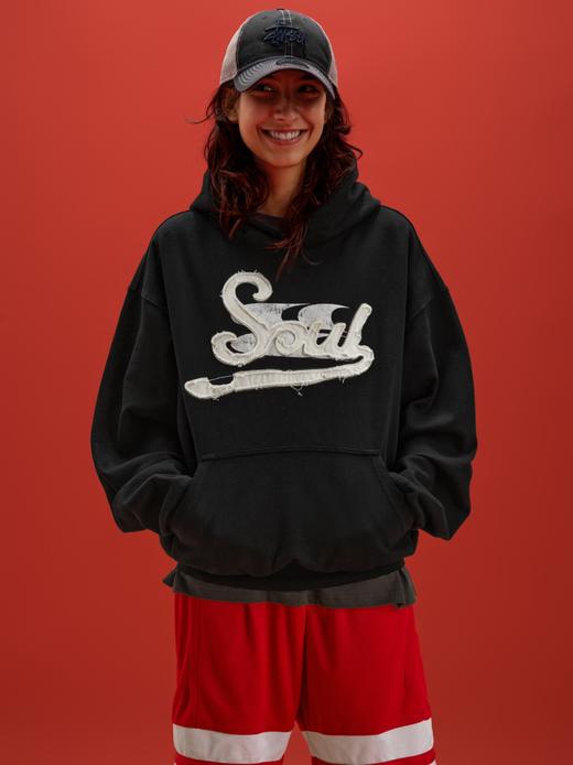 CryingCenter联名bofc Soul贴布绣洗水破坏做旧boxy复古连帽卫衣 商品图4