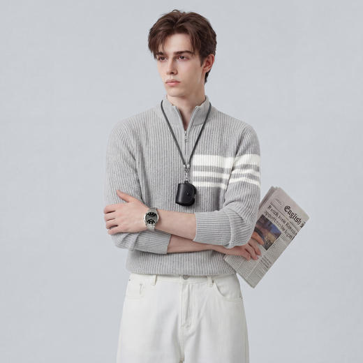 【不易变形】圣得西男士薄款针织衫2026新款春季半拉链休闲毛衣 商品图6