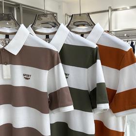 商务休闲翻领短袖T恤丝光棉5A抗菌宽条纹上衣   MDH-3211