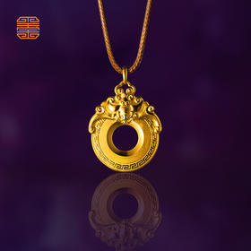 玺匠金铺《双福平安扣》足金9999 黄金吊坠项链生日礼物